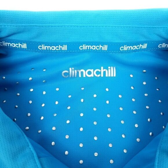 Adidas Climachill Short Sleeve Active Mesh Golf Polo Shirt Bright Blue Mens 2XL - Picture 2 of 8